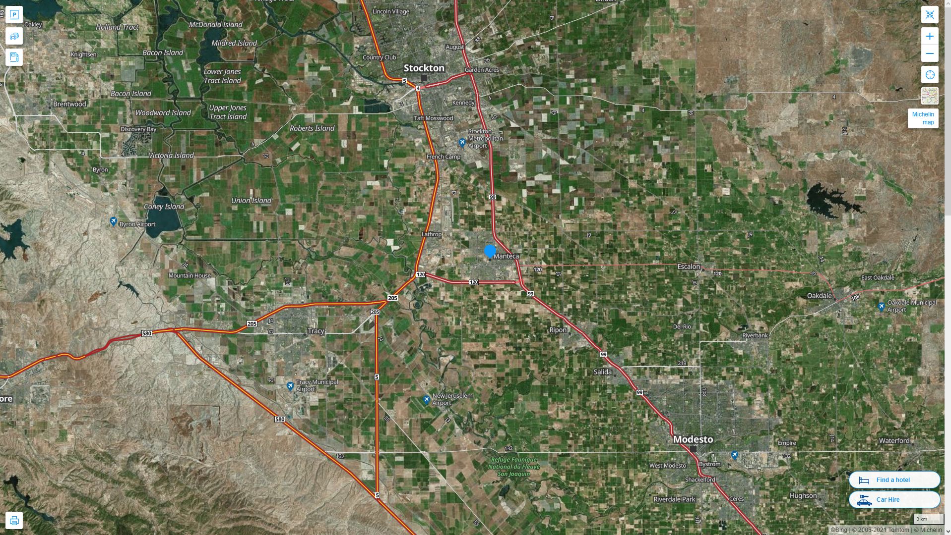 Manteca California Highway and Road Map with Satellite View